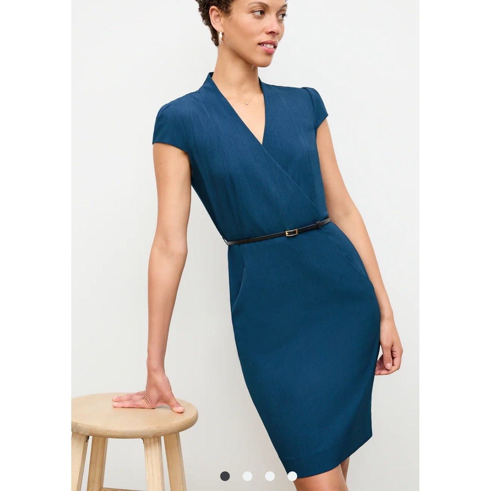 NWT M.M. LAFLEUR Felisa 2.0 Sheath Dress Dark Teal Blue sz. 8 Pockets NO BELT